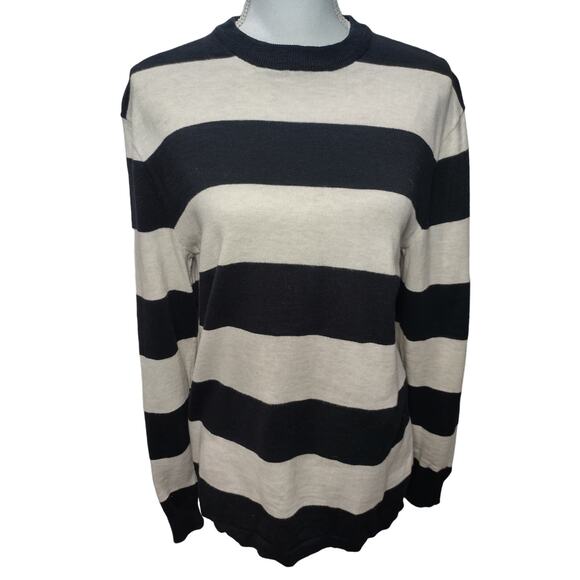 L.O.G.G. X H&M Womens Sweater Long Sleeves Crew Neck Knit Striped Black White S - Picture 1 of 8
